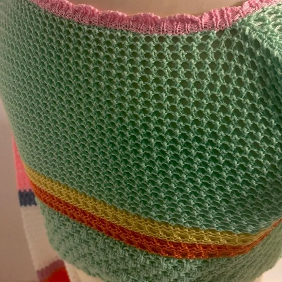 Colorblock Crochet pullover Crop knit top crochet Swim cover breathable Small - Picture 4 of 8